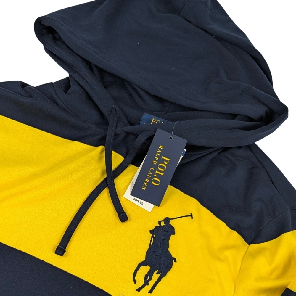 Polo Ralph Lauren Mens Big Pony Colorblock Hooded T-Shirt Navy Yellow Green L